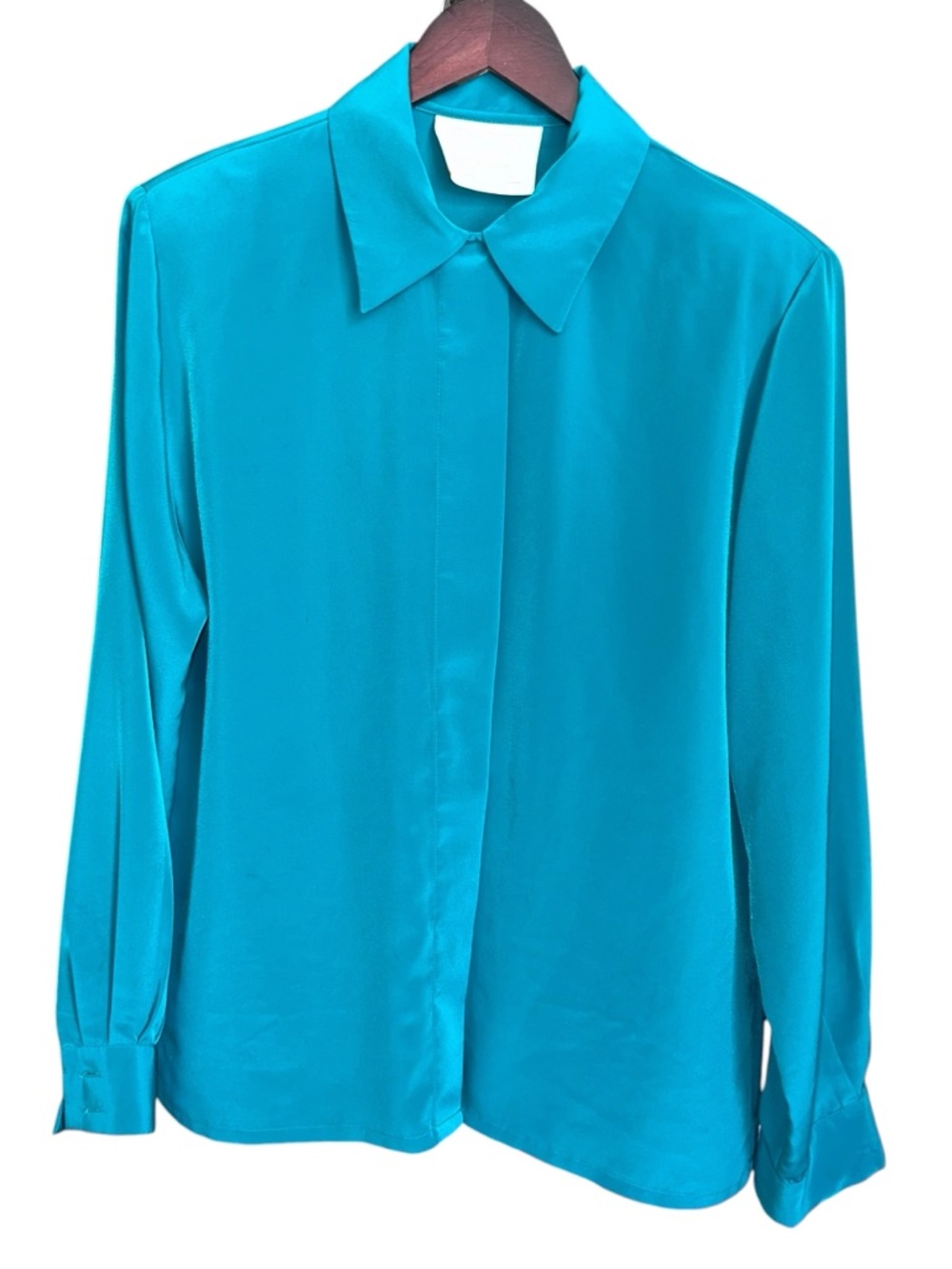 Pendleton Teal Button-Down Satin Blouse